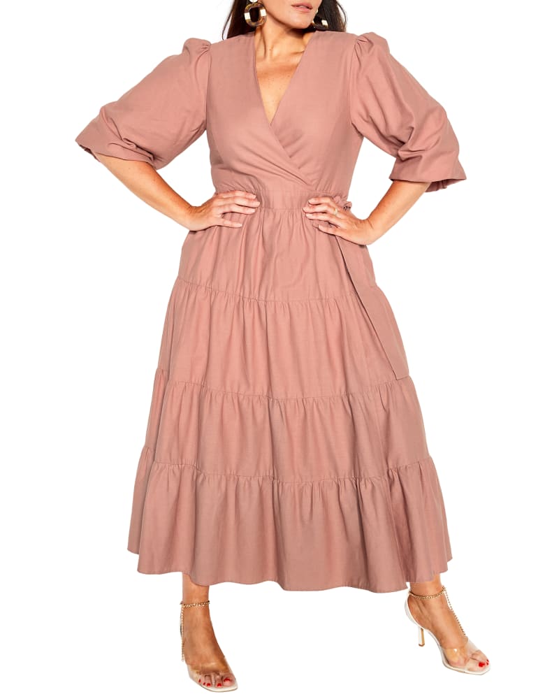 Front of a model wearing a size S English Rose Maxi Dress in Brick by City Chic. | dia_product_style_image_id:288522